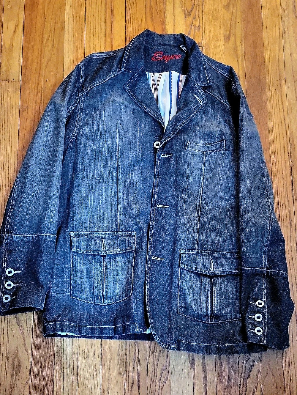 Enyce Denim Blazer Jacket in Blue Size XL